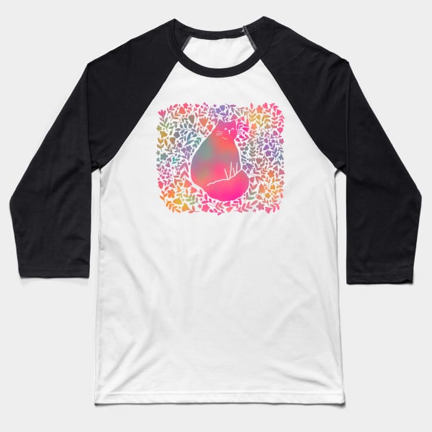 Multicoloured Cat in Flowers Baseball T-Shirt by StephersMc